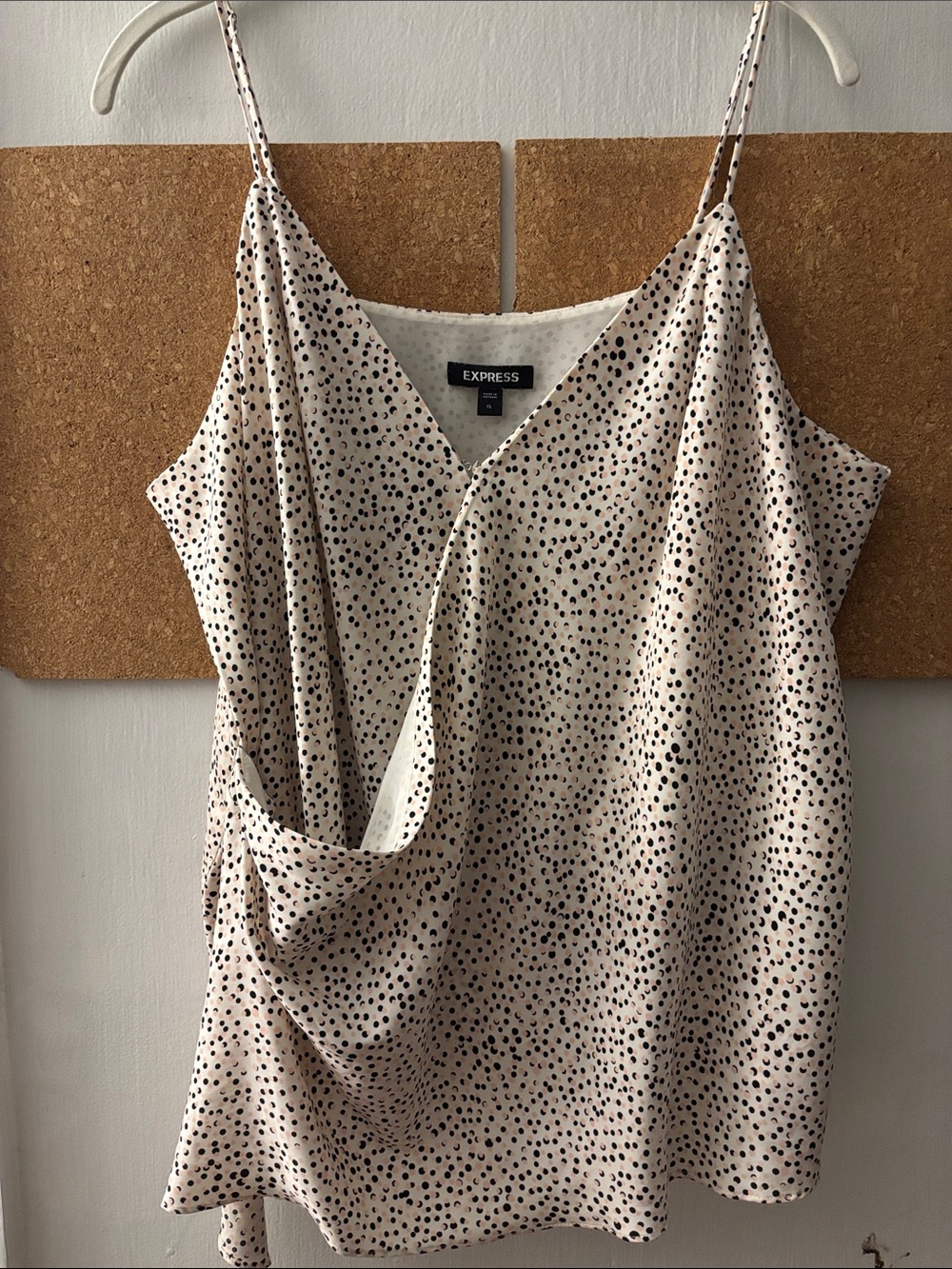 Express Cream pink and black Spotted Draped Cami